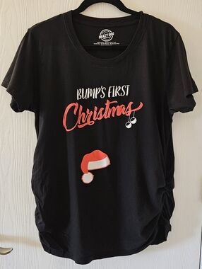 Crazy Dog T-Shirts Black Maternity Tee with Red & White Christmas Print
